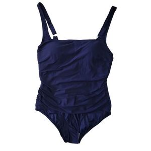 NWT Anne Cole Ladies Adjustable Strap Square Neck One Piece Swimsuit - Navy